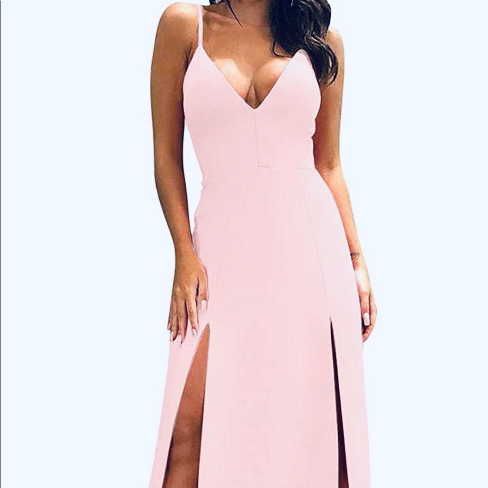 Blush Pink Double High Slit Dress